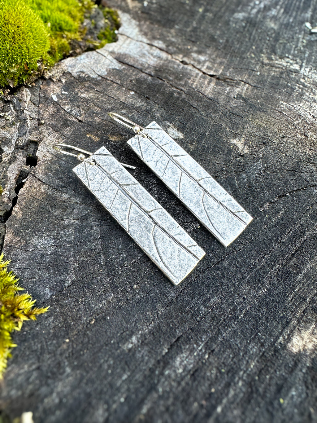 Botanical Leaf Rectangle Earrings — Recycled Sterling Silver
