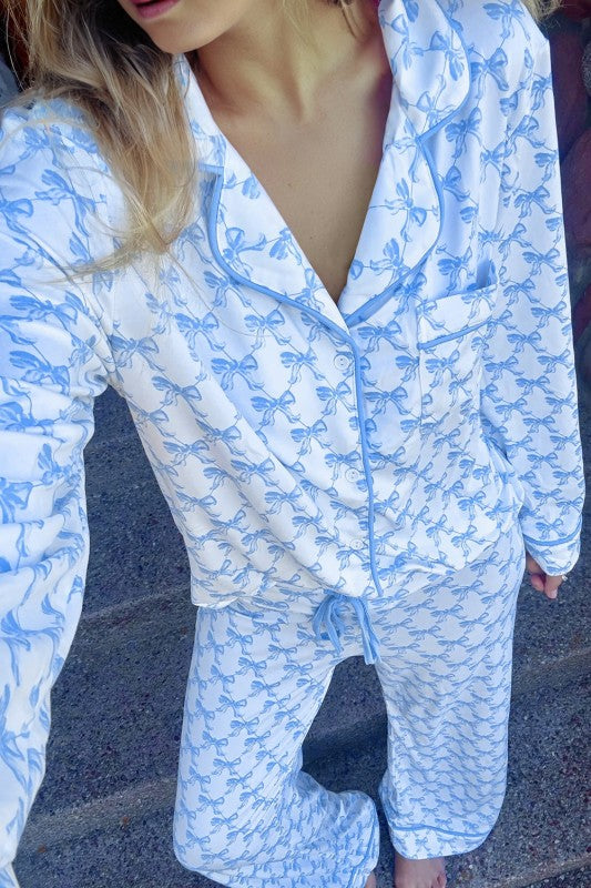 Bow Shirt and Pants Pajama Set