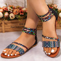 Women's Bohemian Roman Sandals - Open-Toe Flat Shoes with Back Zipper