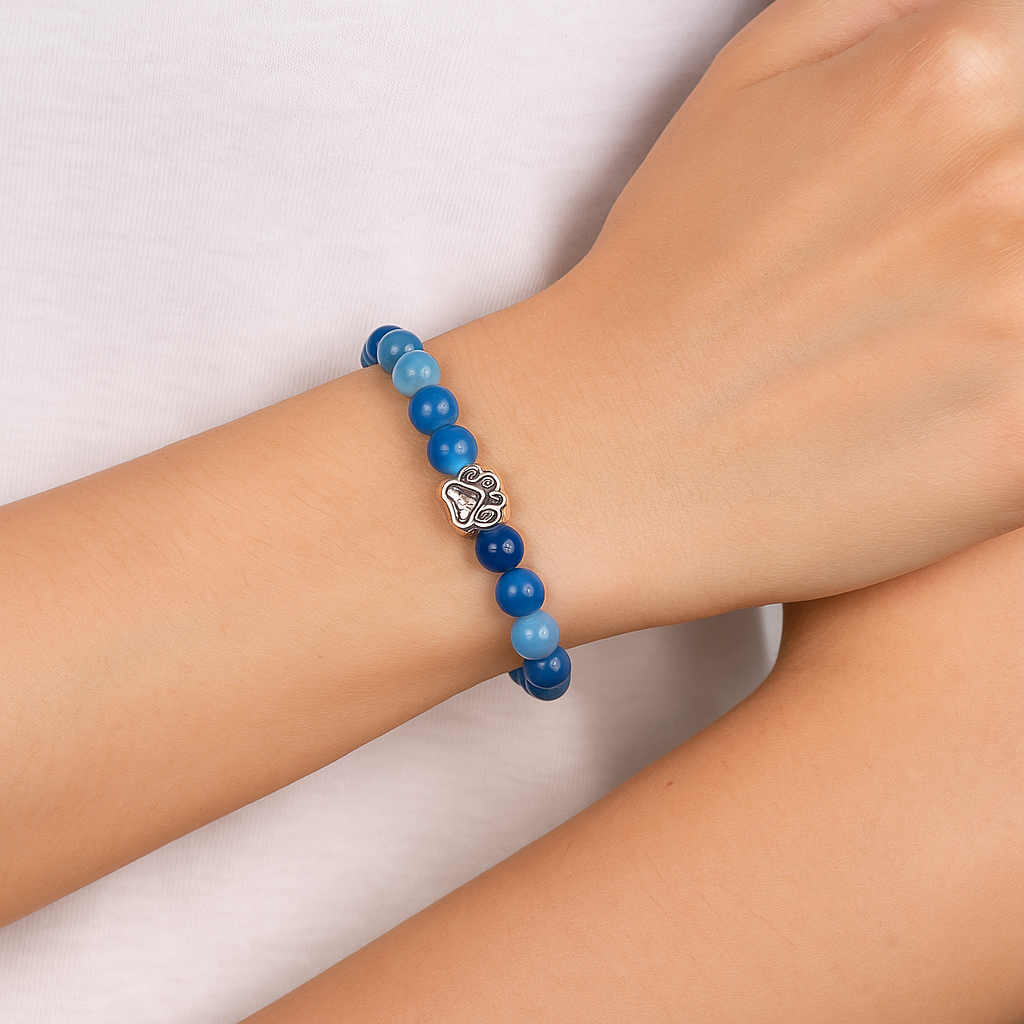 PawZee Azure Agate Paw Print Charm Bracelet