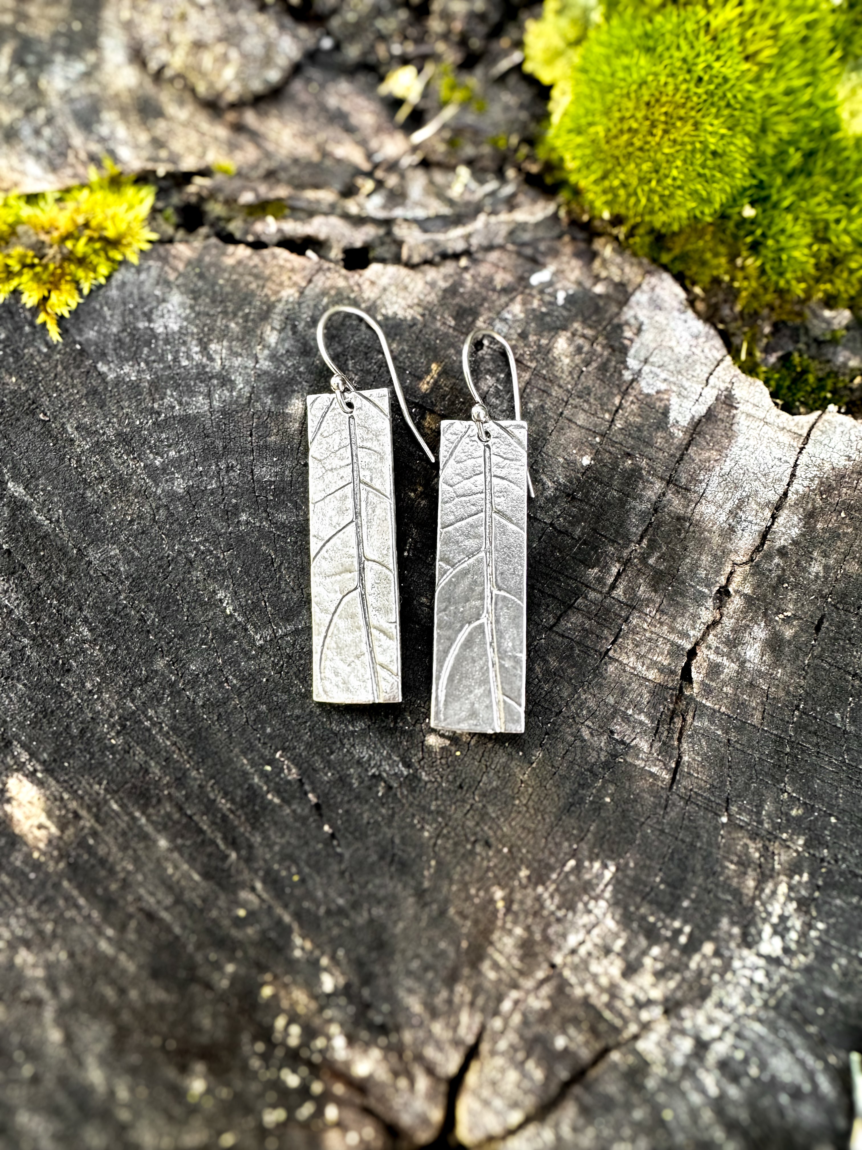 Botanical Leaf Rectangle Earrings — Recycled Sterling Silver