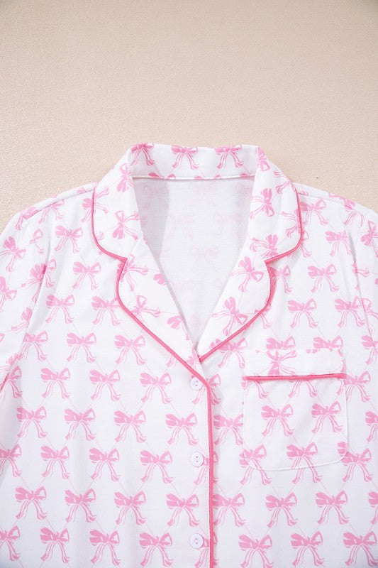 Bow Shirt and Pants Pajama Set