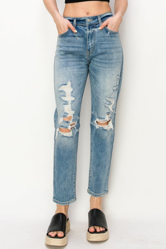 AT1047MML High Rise Stretch Mom Jeans