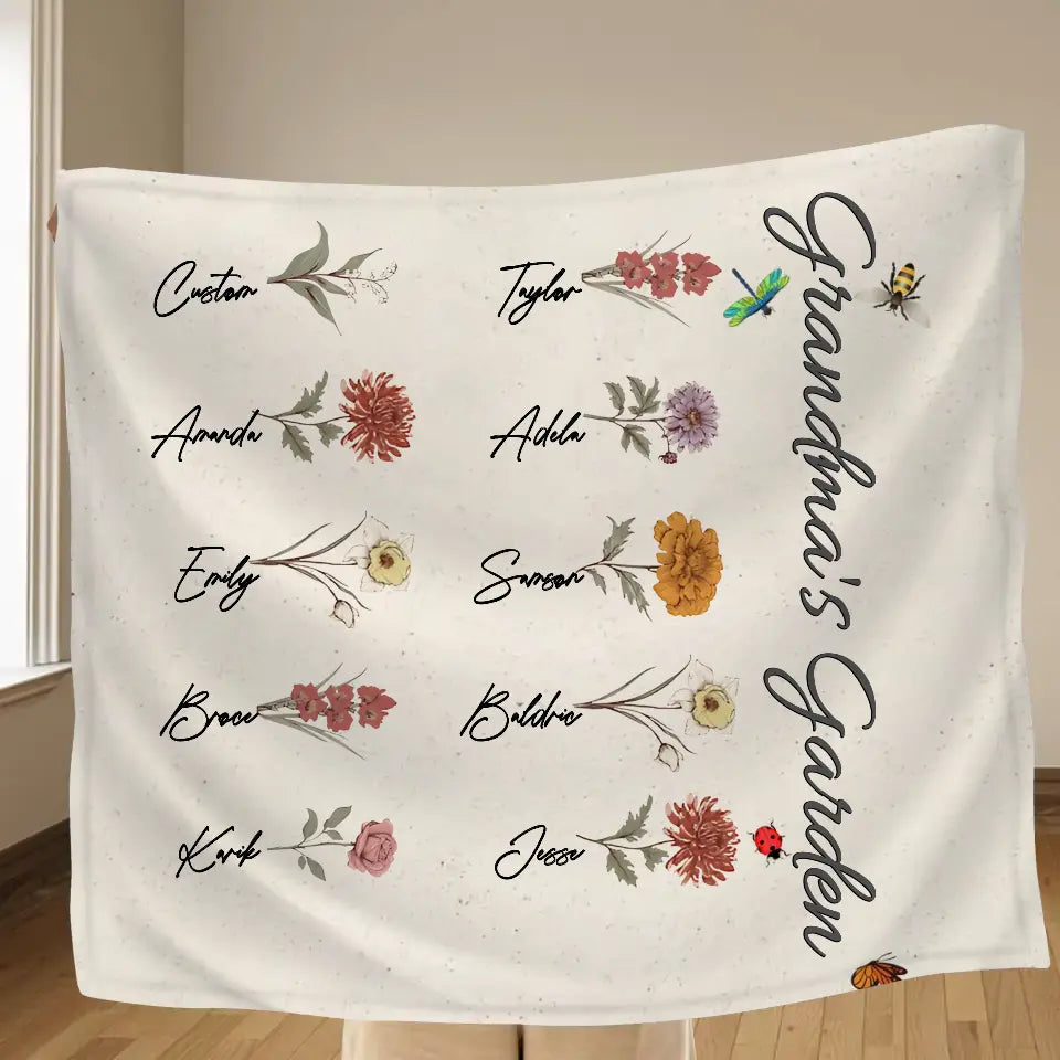Personalized Grandma's Garden Fleece Throw Blanket