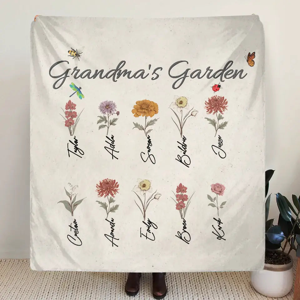 Personalized Grandma's Garden Fleece Throw Blanket