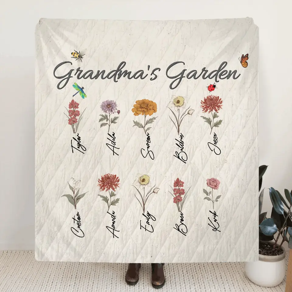 Personalized Grandma's Garden Fleece Throw Blanket