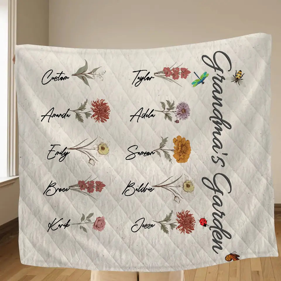 Personalized Grandma's Garden Fleece Throw Blanket