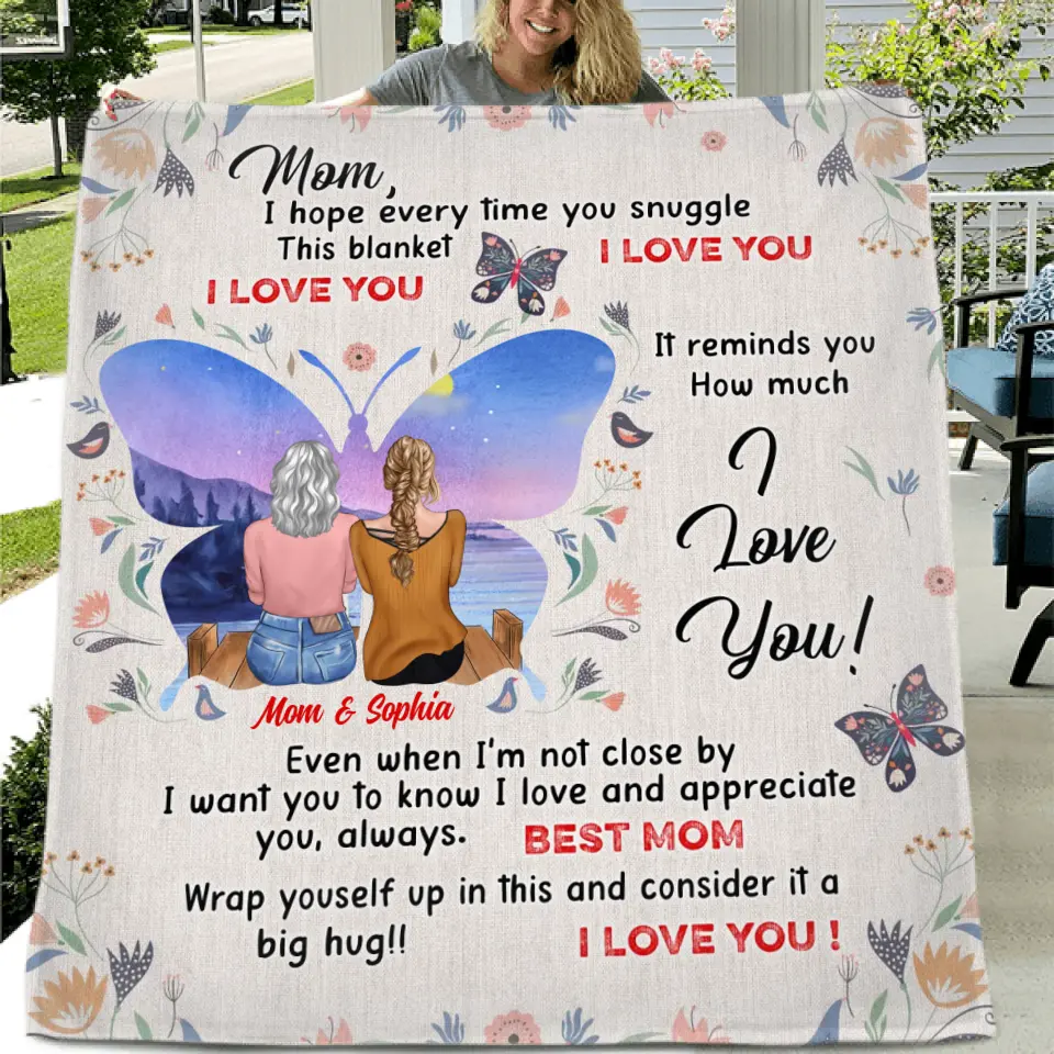 Personalized Mother & Daughter Fleece or Quilt Blanket | I Love You