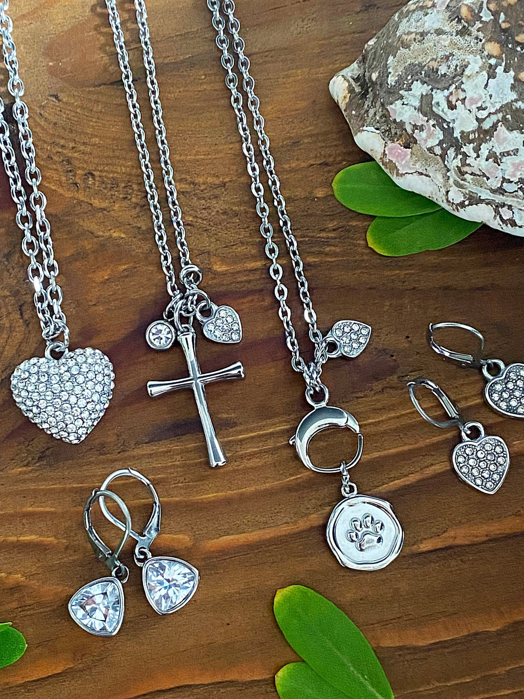 Crystal Heart Cross Necklace – Stainless Steel