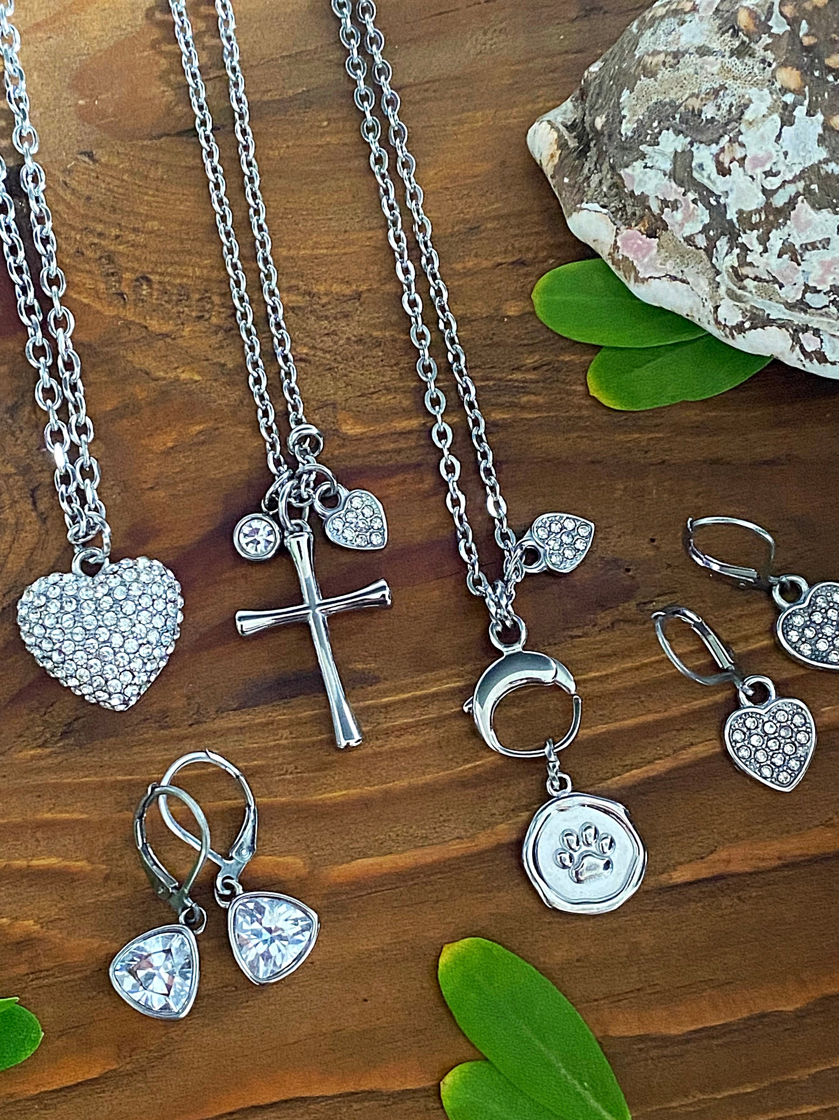 Crystal Heart Cross Necklace – Stainless Steel