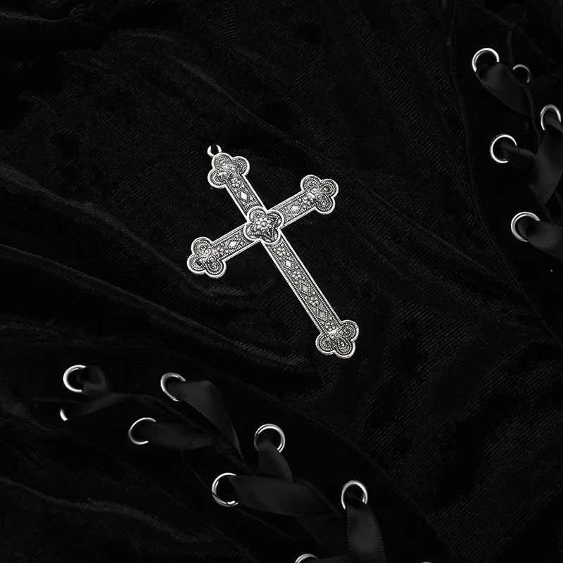 Velvet High-Slit Cross-Back Dress