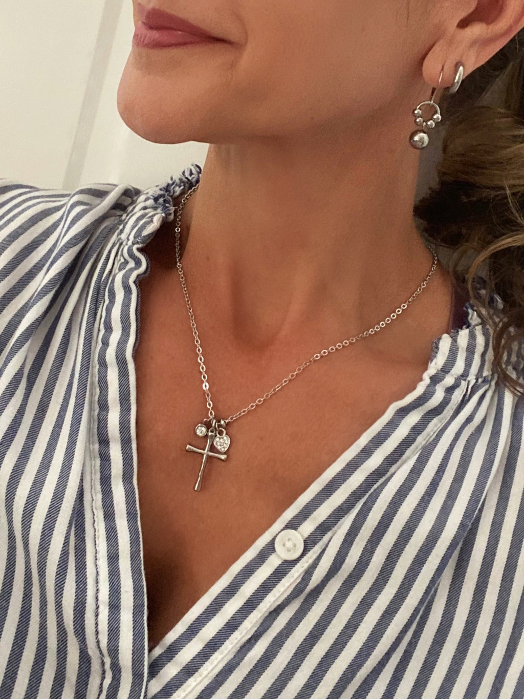 Crystal Heart Cross Necklace – Stainless Steel