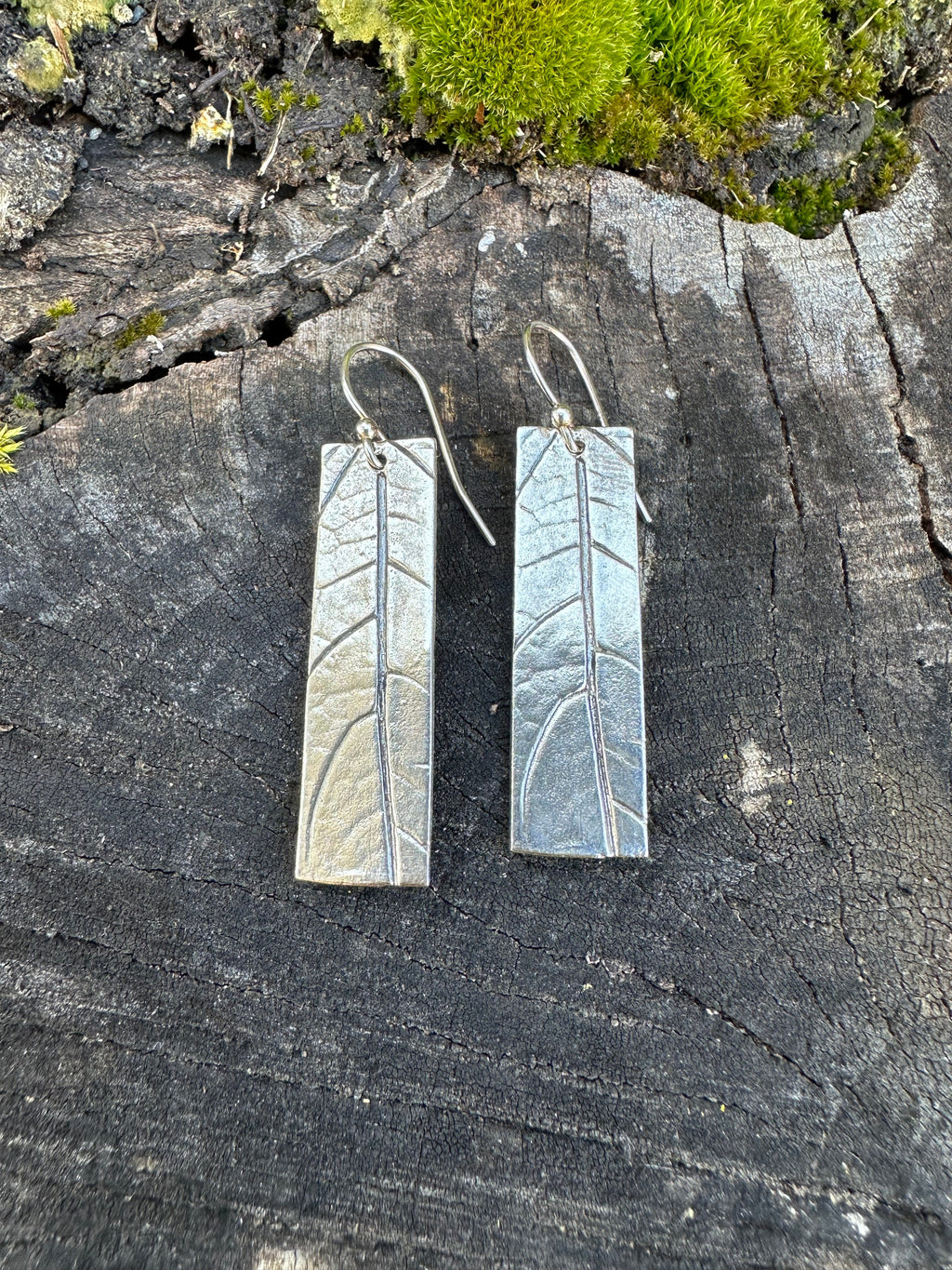 Botanical Leaf Rectangle Earrings — Recycled Sterling Silver