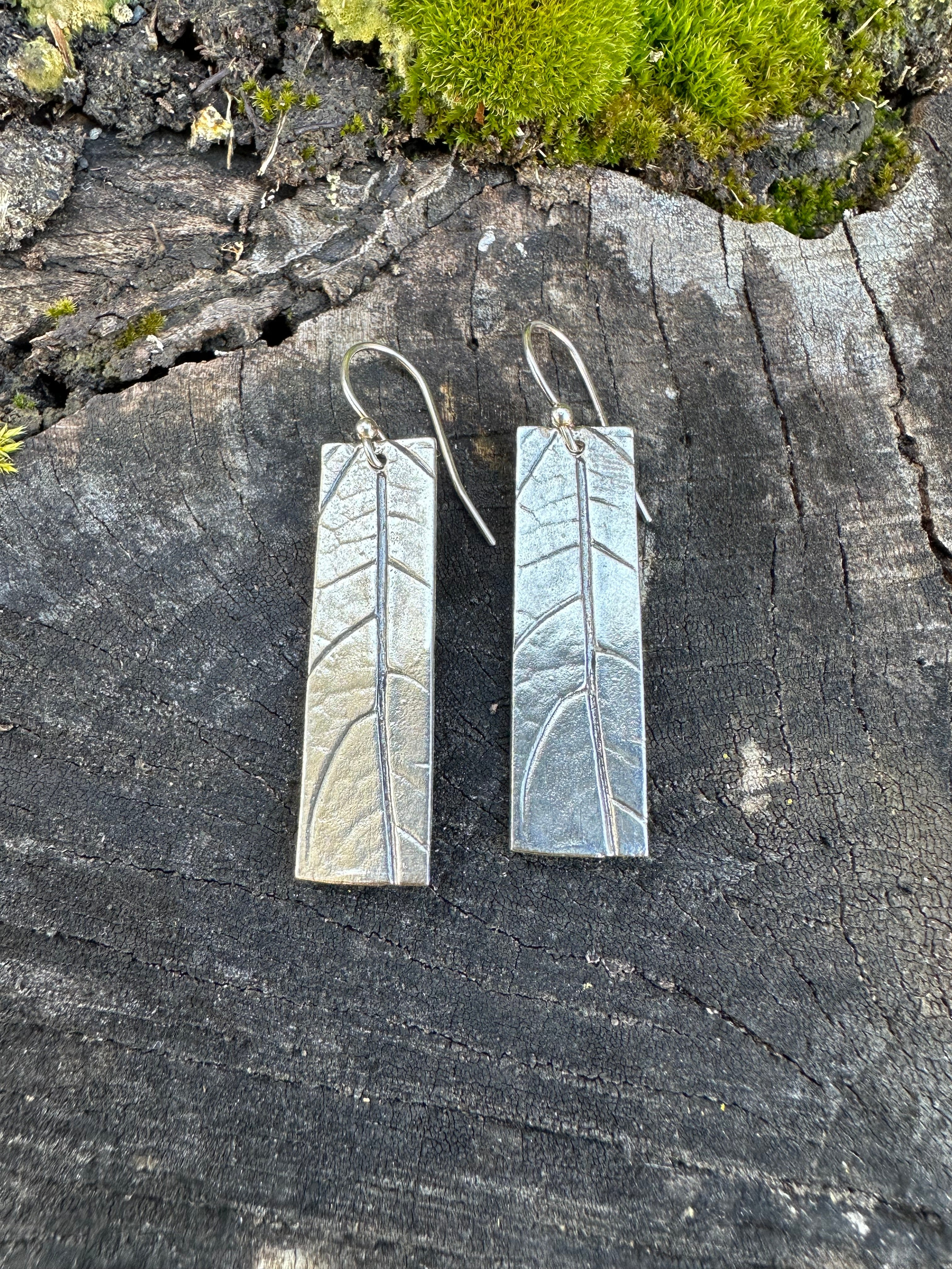Botanical Leaf Rectangle Earrings — Recycled Sterling Silver