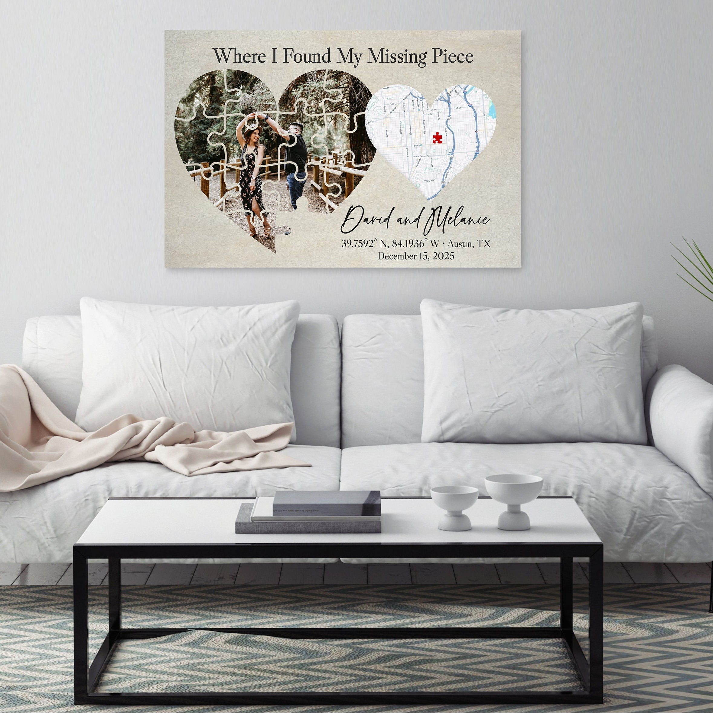 Where I Found My Missing Piece – Personalized Map Puzzle Heart Canvas