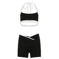 Hipsters Color Matching Short Halterneck Vest V Shaped Cropped Waist Shorts Slim Fit Yoga Sports Casual Two Piece Sets