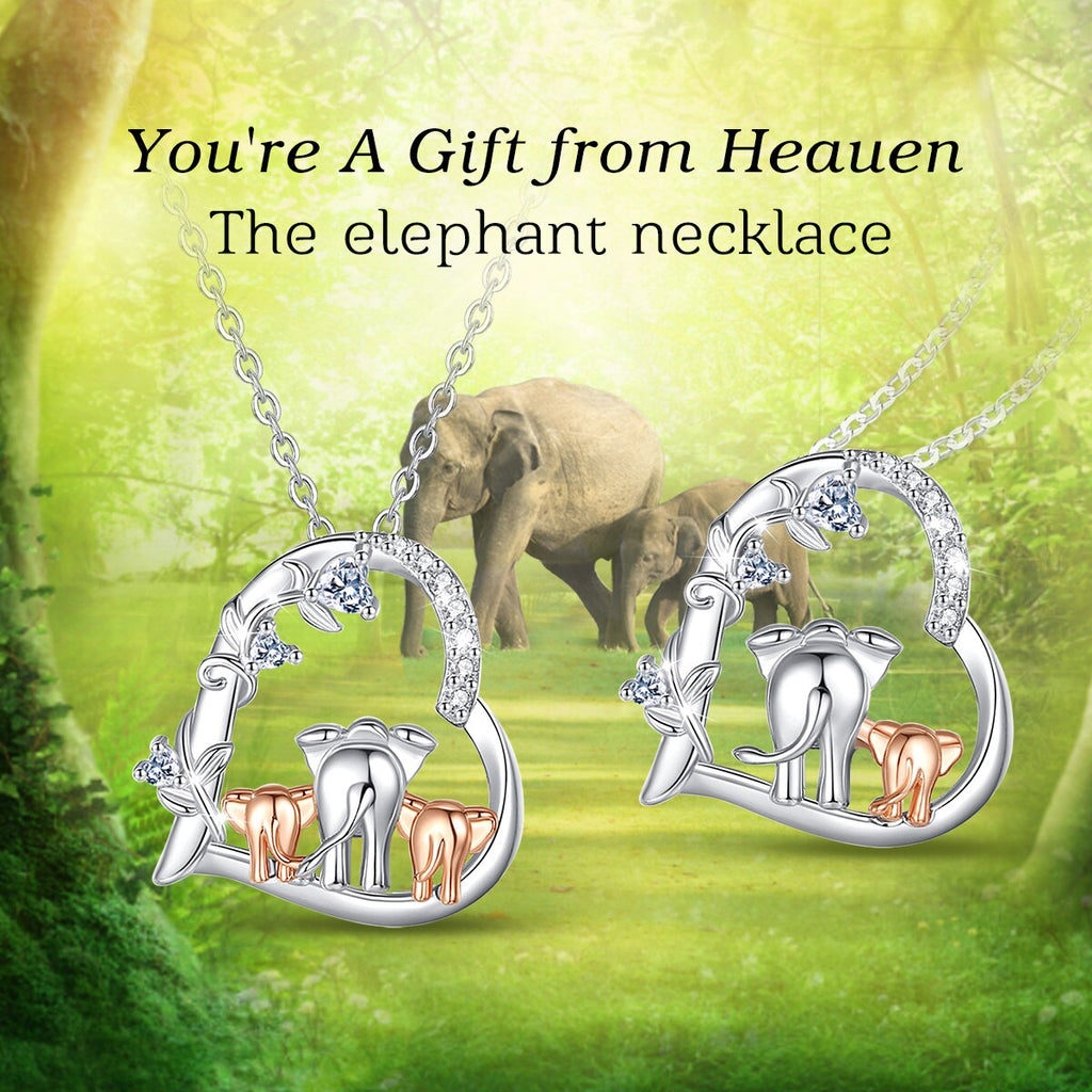 Elephant Mother & Son Sterling Silver Heart Necklace