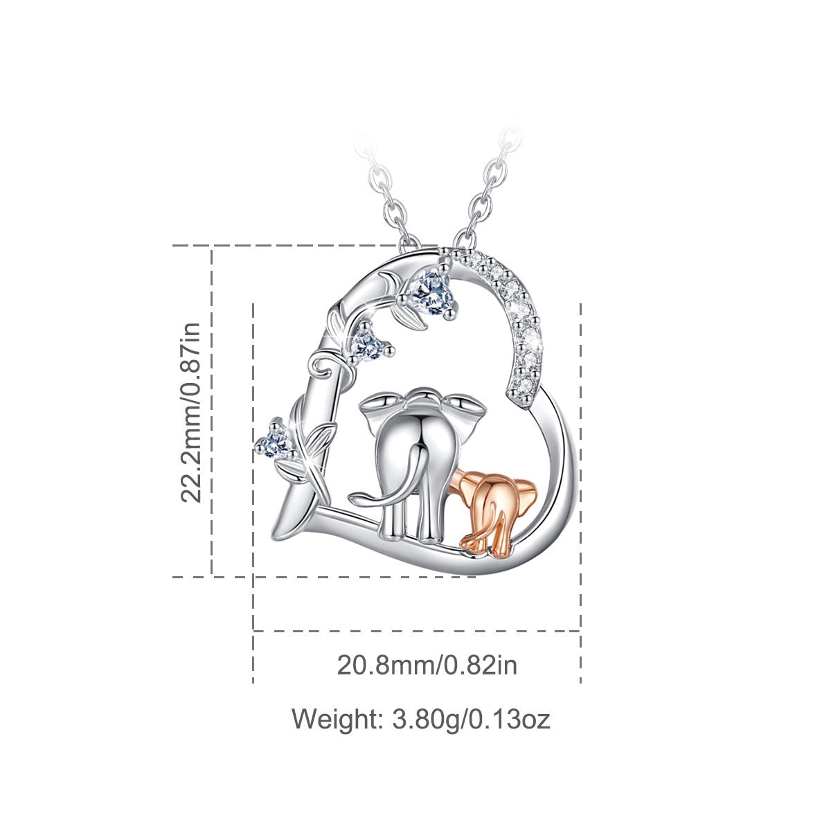 Elephant Mother & Son Sterling Silver Heart Necklace
