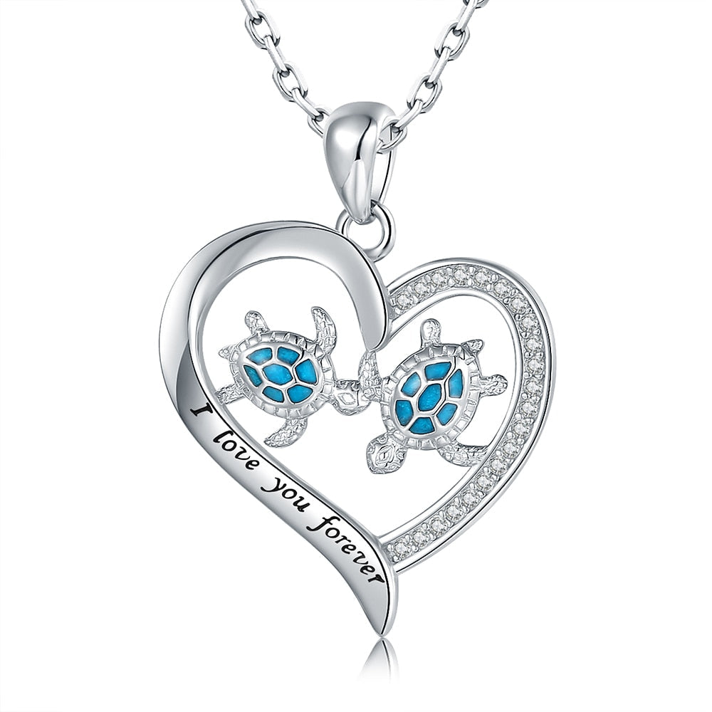Mom & Daughter Sea Turtle Heart Love Pendant Necklace