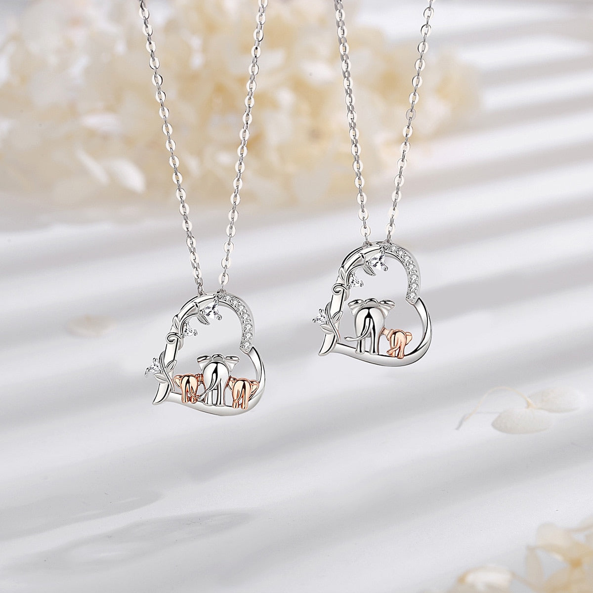 Elephant Mother & Son Sterling Silver Heart Necklace