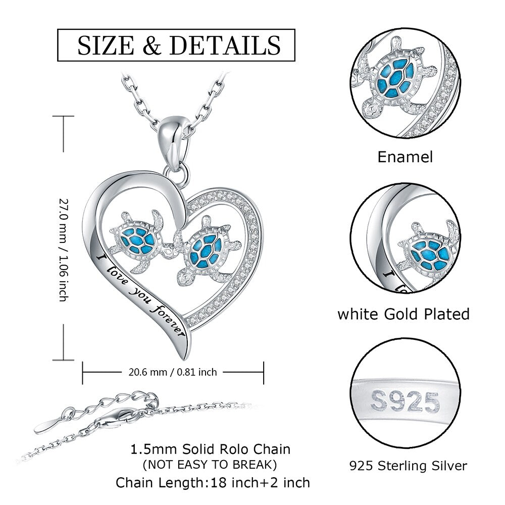 Mom & Daughter Sea Turtle Heart Love Pendant Necklace