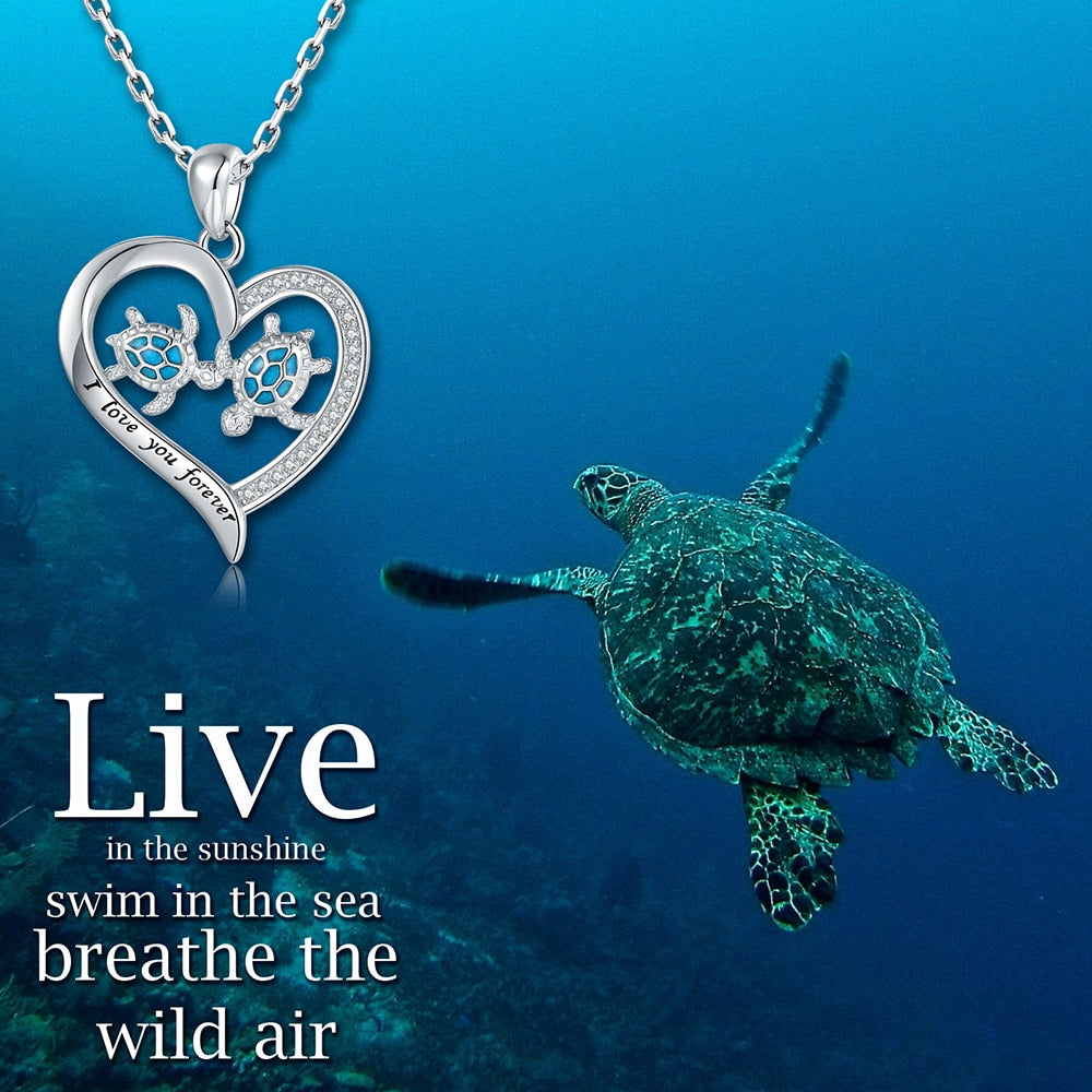 Mom & Daughter Sea Turtle Heart Love Pendant Necklace