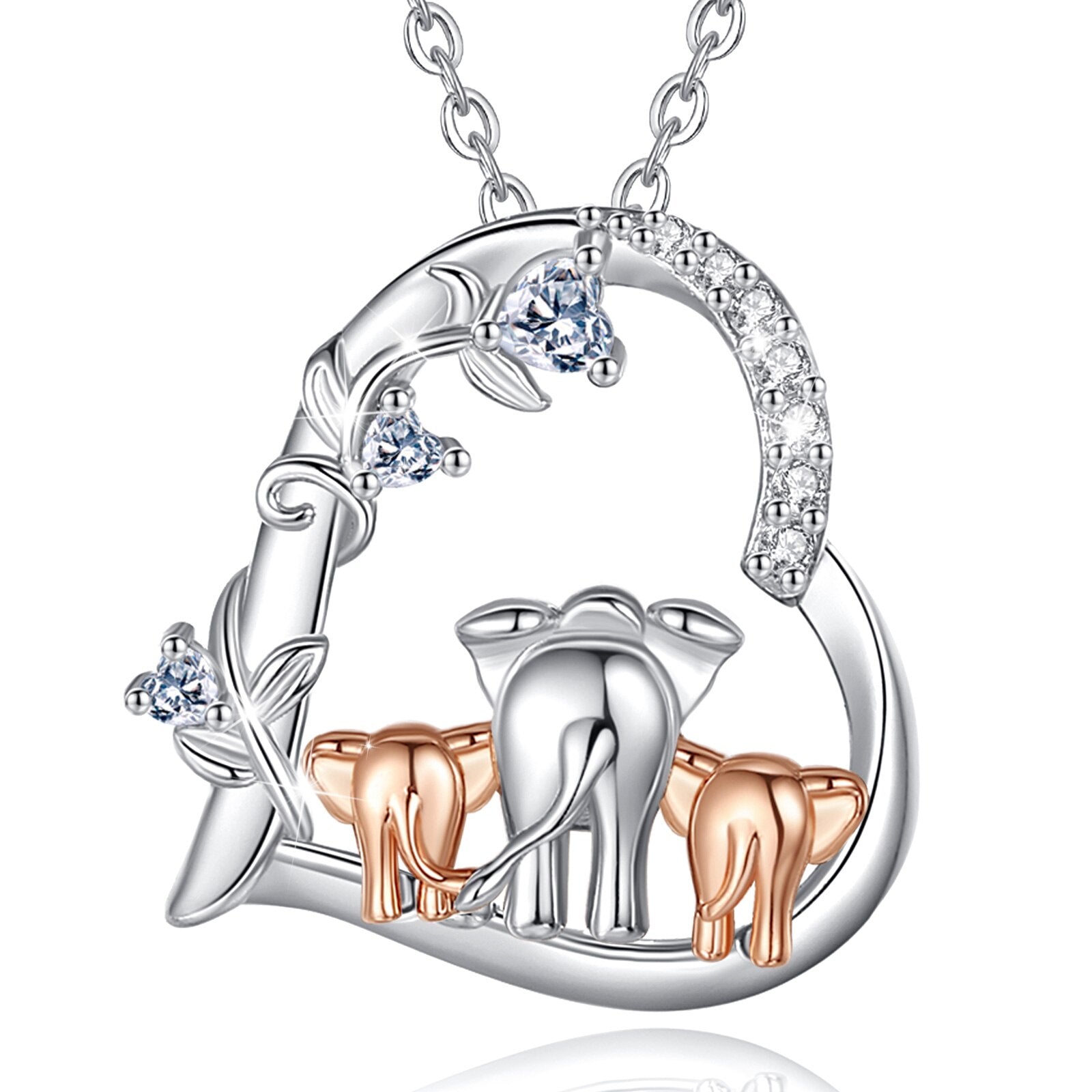Elephant Mother & Son Sterling Silver Heart Necklace