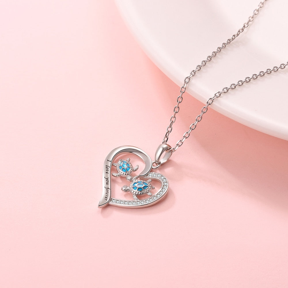 Mom & Daughter Sea Turtle Heart Love Pendant Necklace