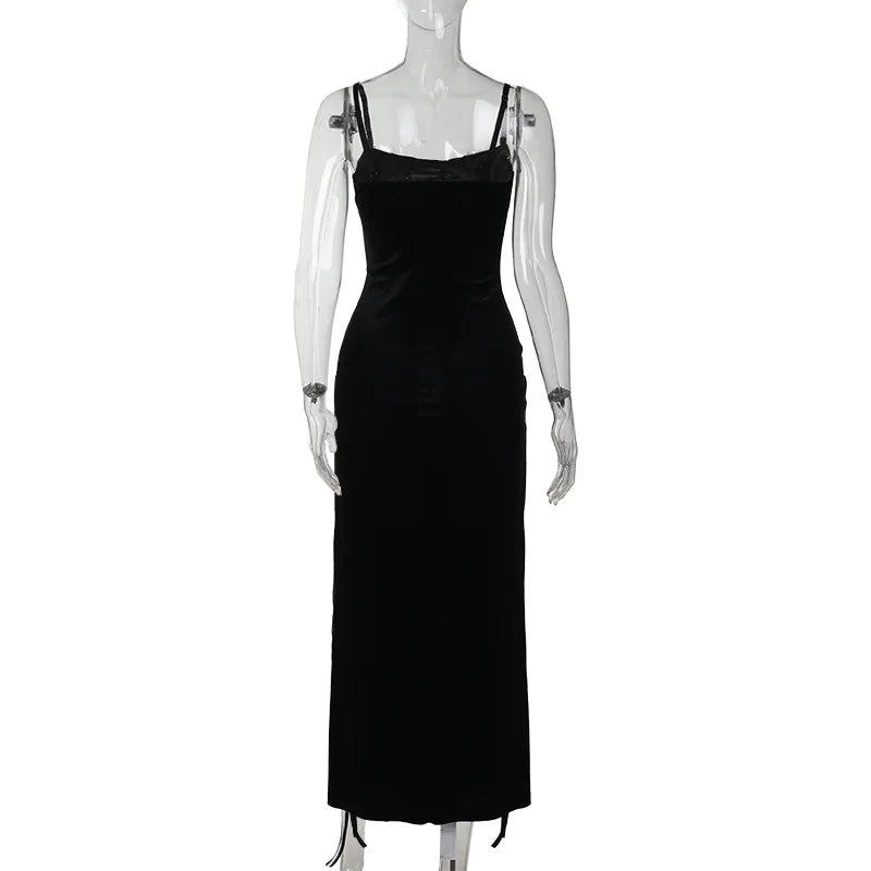 Velvet High-Slit Cross-Back Dress