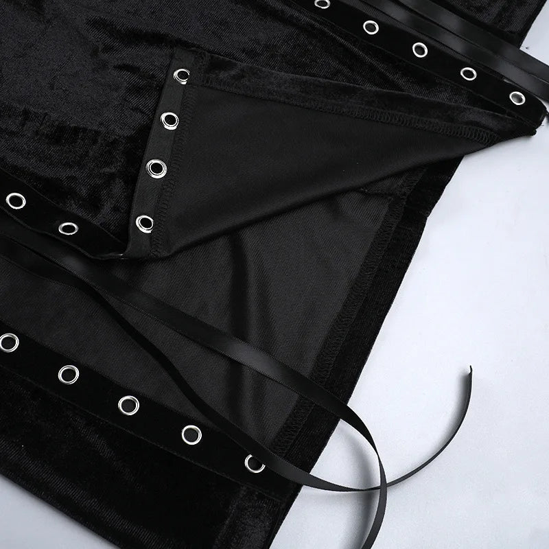 Velvet High-Slit Cross-Back Dress