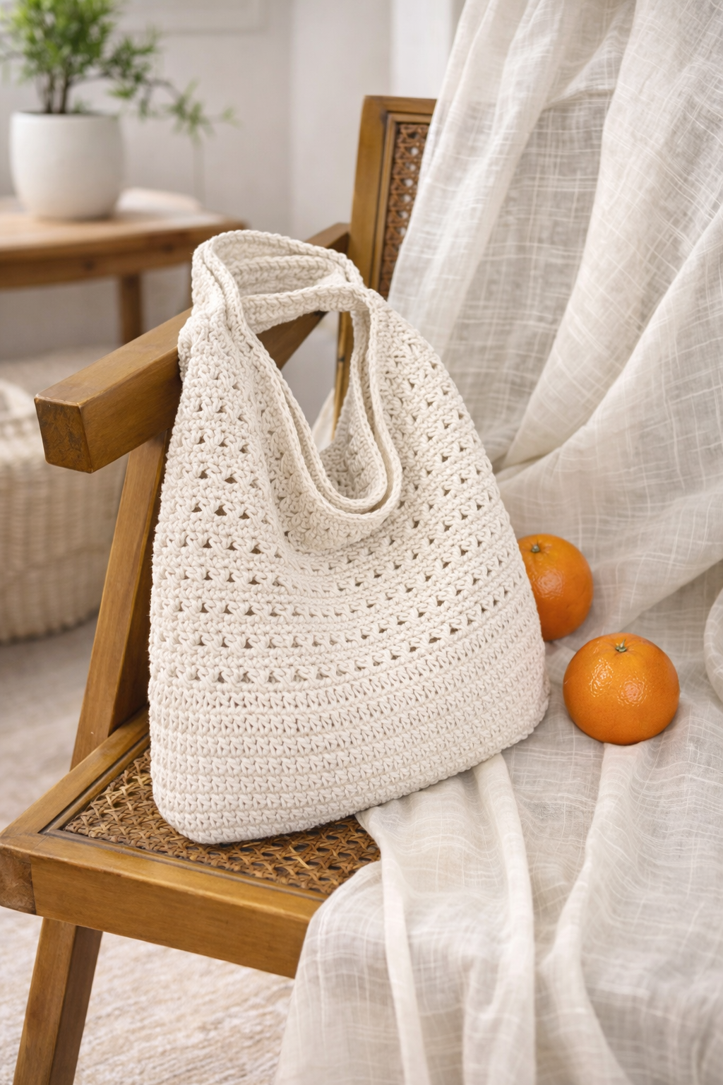 Woven Crochet Tote Bag Large Capacity Lightweight Shoulder Beach Bag