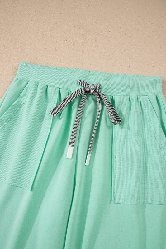 Solid V-Neck Tee & Drawstring Pants Set