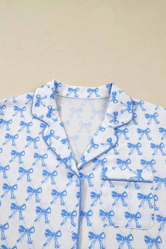 Bow Shirt and Pants Pajama Set