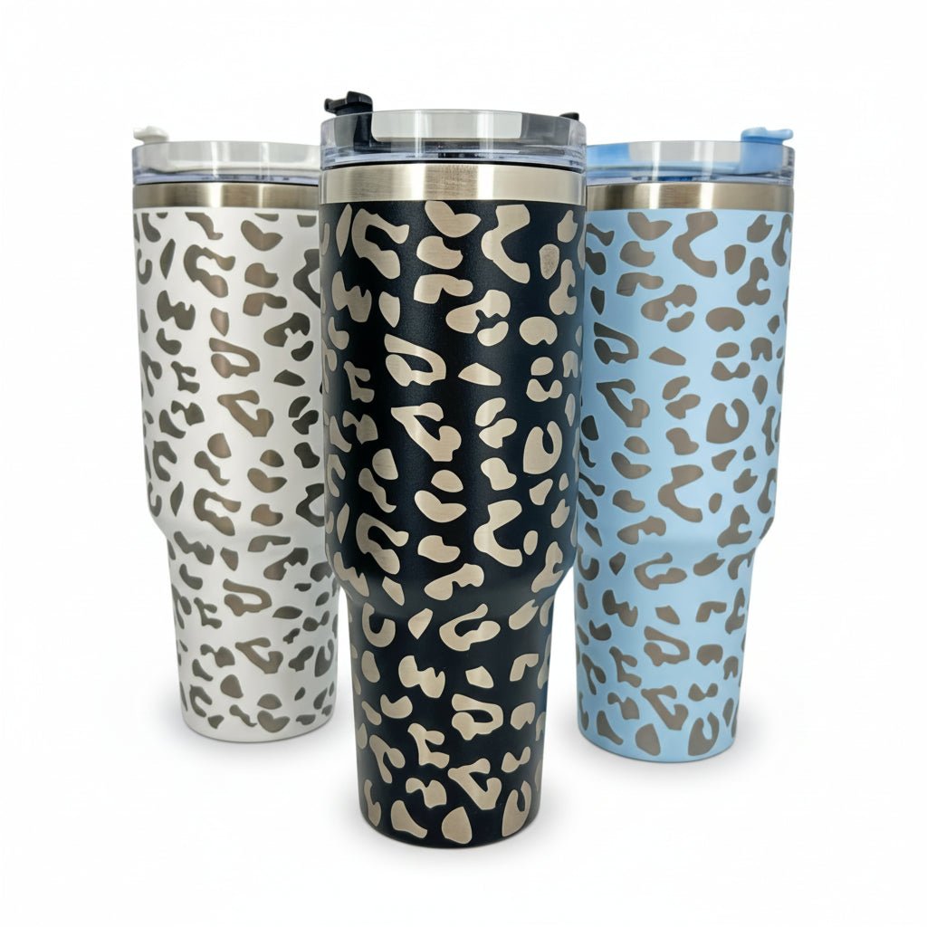 Engraved Leopard Print 40oz Insulated Tumbler