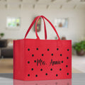 Polka Dot Mrs. Last Name Tote Bag Personalized Date Wedding Tote Bridal Shower Gift Honeymoon Gift Customized Wedding Gift Bridesmaid Gift