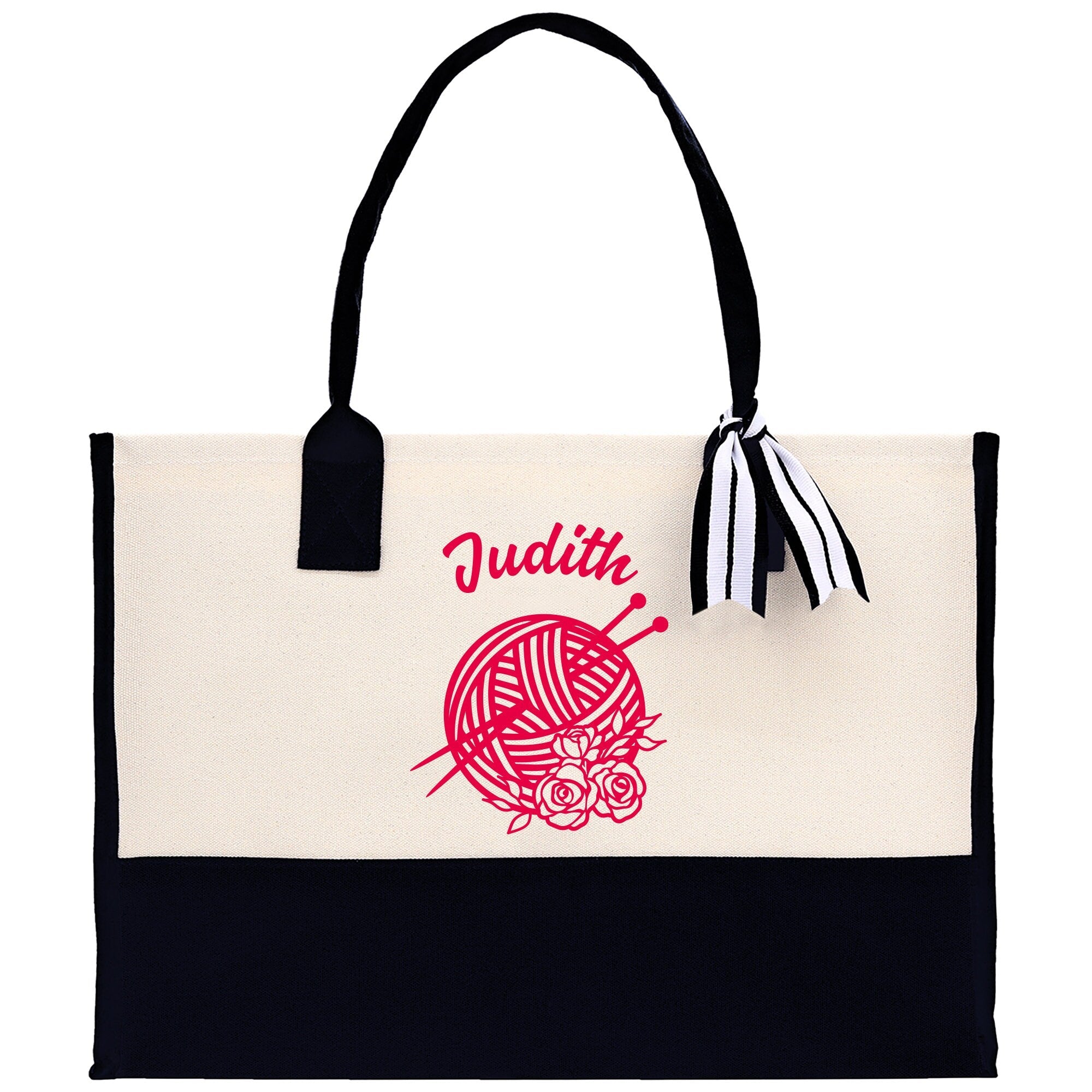 Personalized Grandma Yarn & Crochet Cotton Canvas Tote Bag