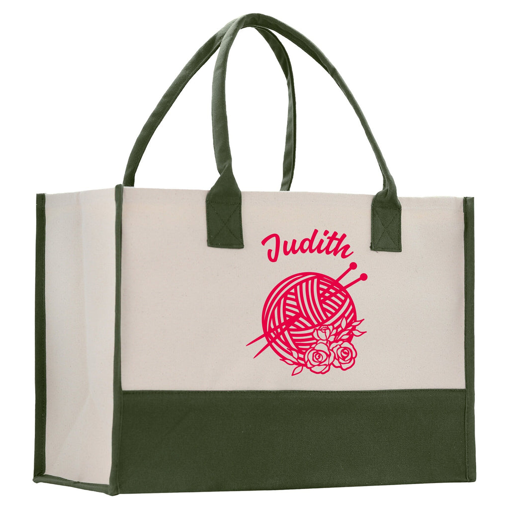 Personalized Grandma Yarn & Crochet Cotton Canvas Tote Bag
