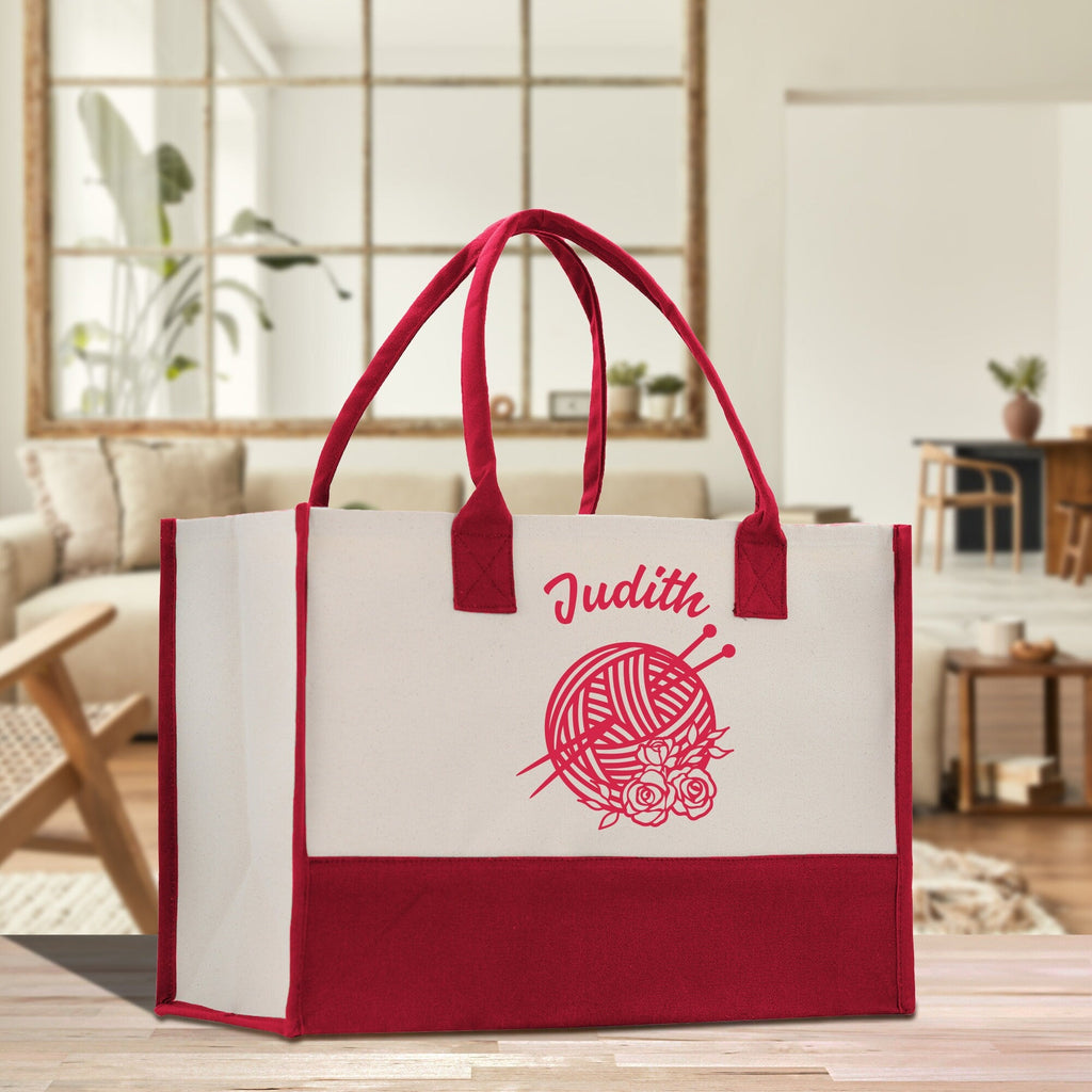 Personalized Grandma Yarn & Crochet Cotton Canvas Tote Bag