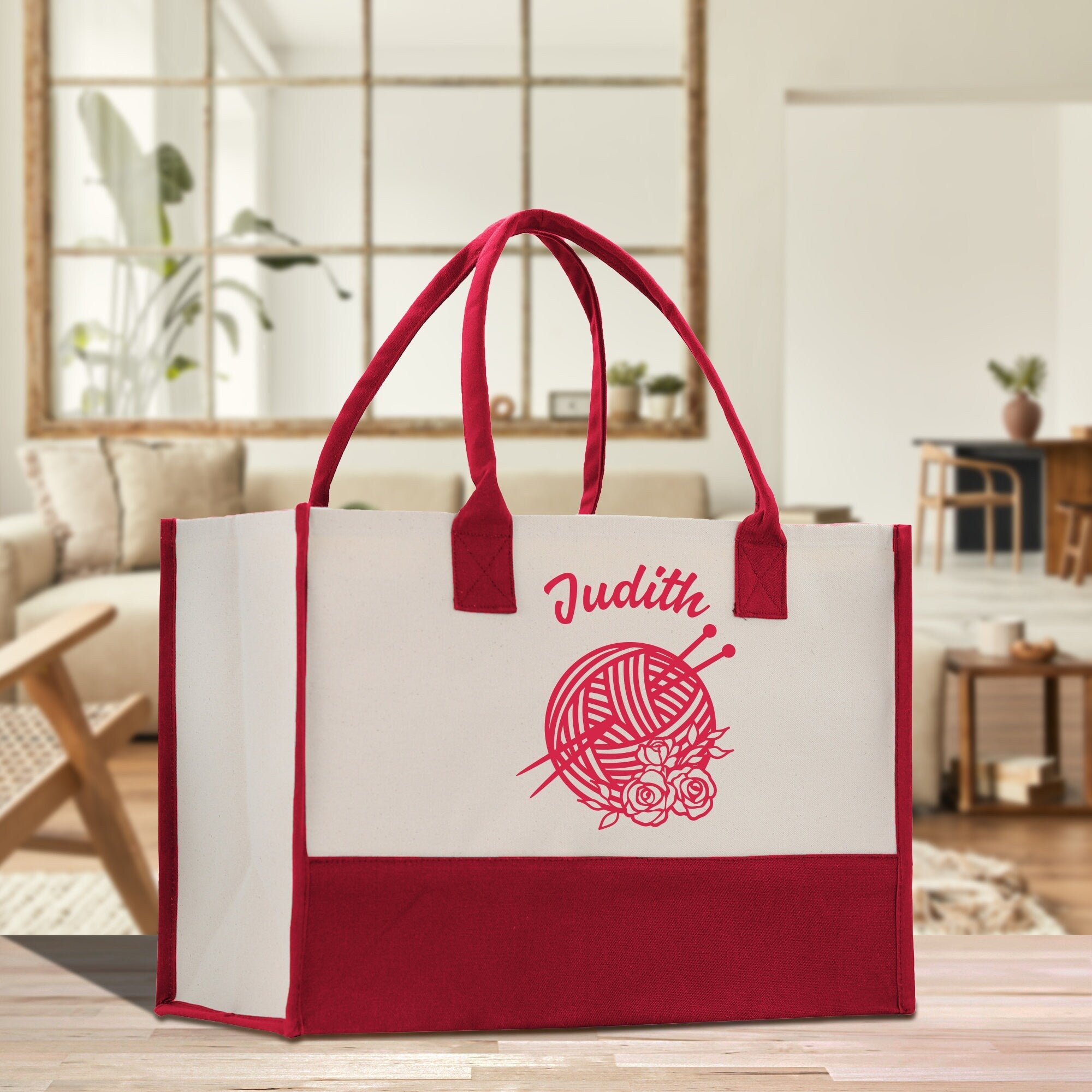 Personalized Grandma Yarn & Crochet Cotton Canvas Tote Bag