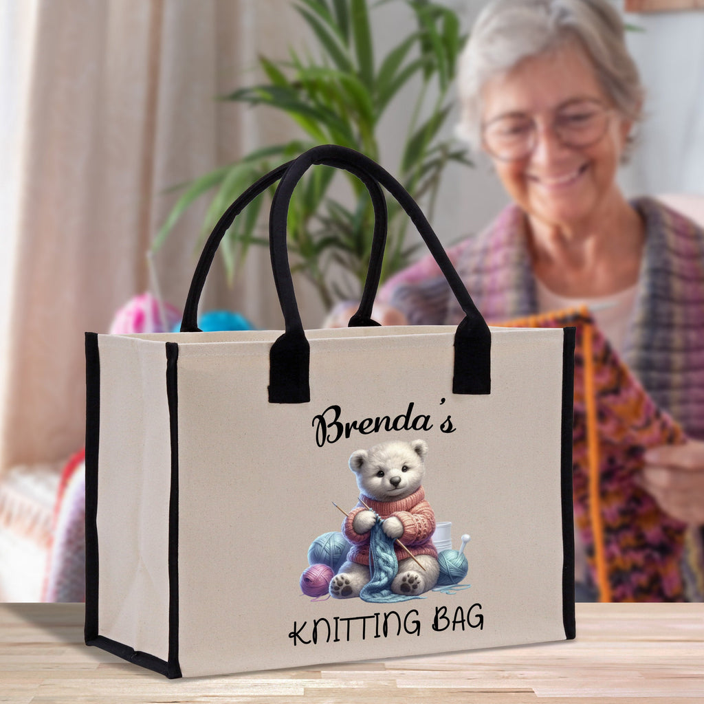 Personalized Grandma Knitting Bag Custom Yarn Canvas Tote