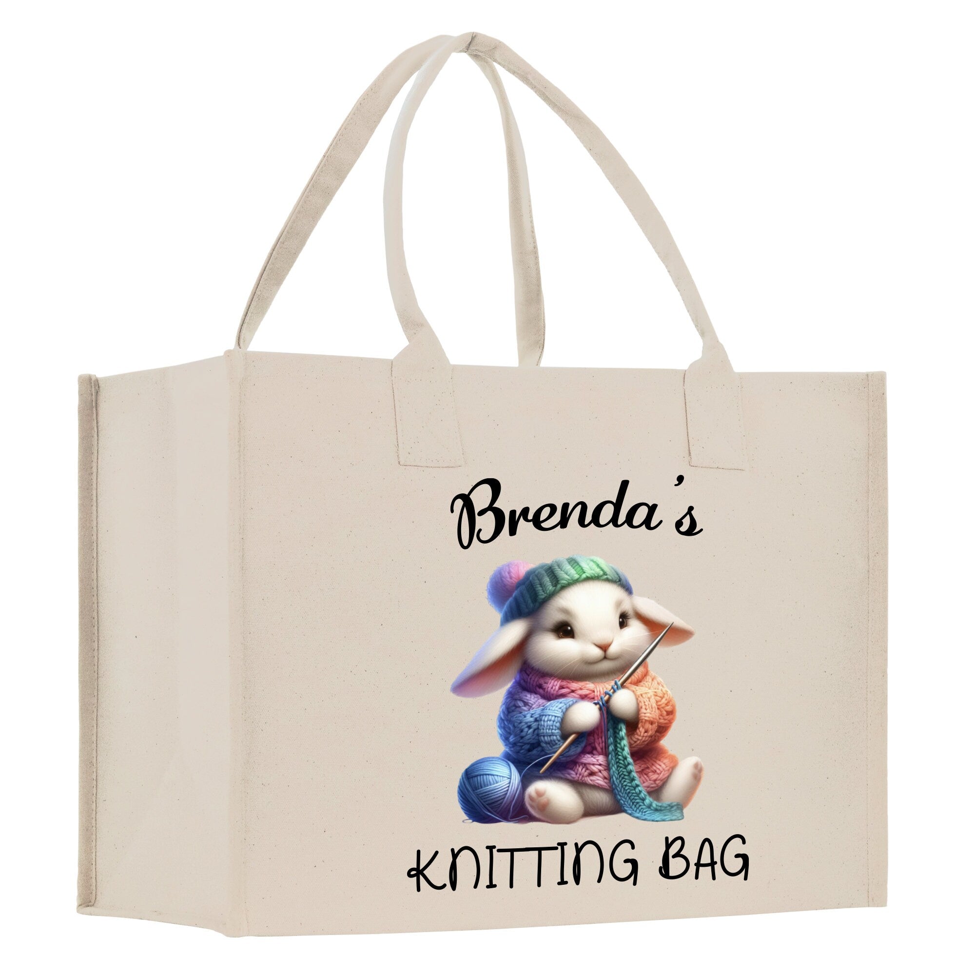 Personalized Grandma Knitting & Crochet Cotton Canvas Tote Bag