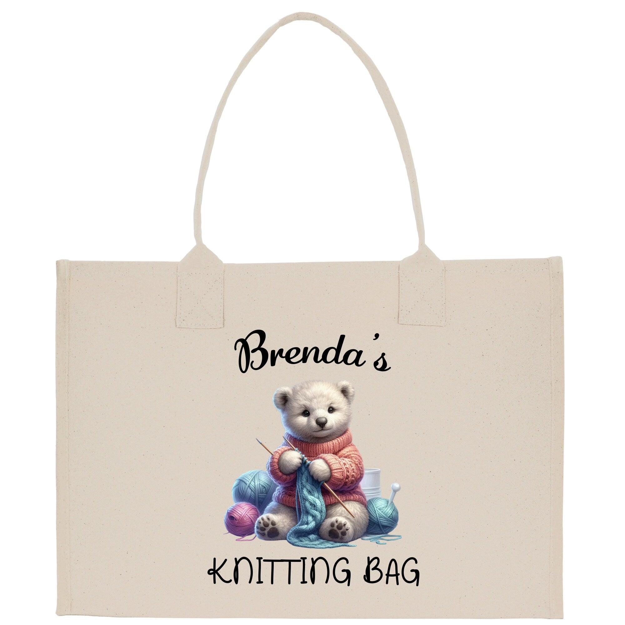 Personalized Custom Grandma Crochet Cotton Canvas Tote Bag