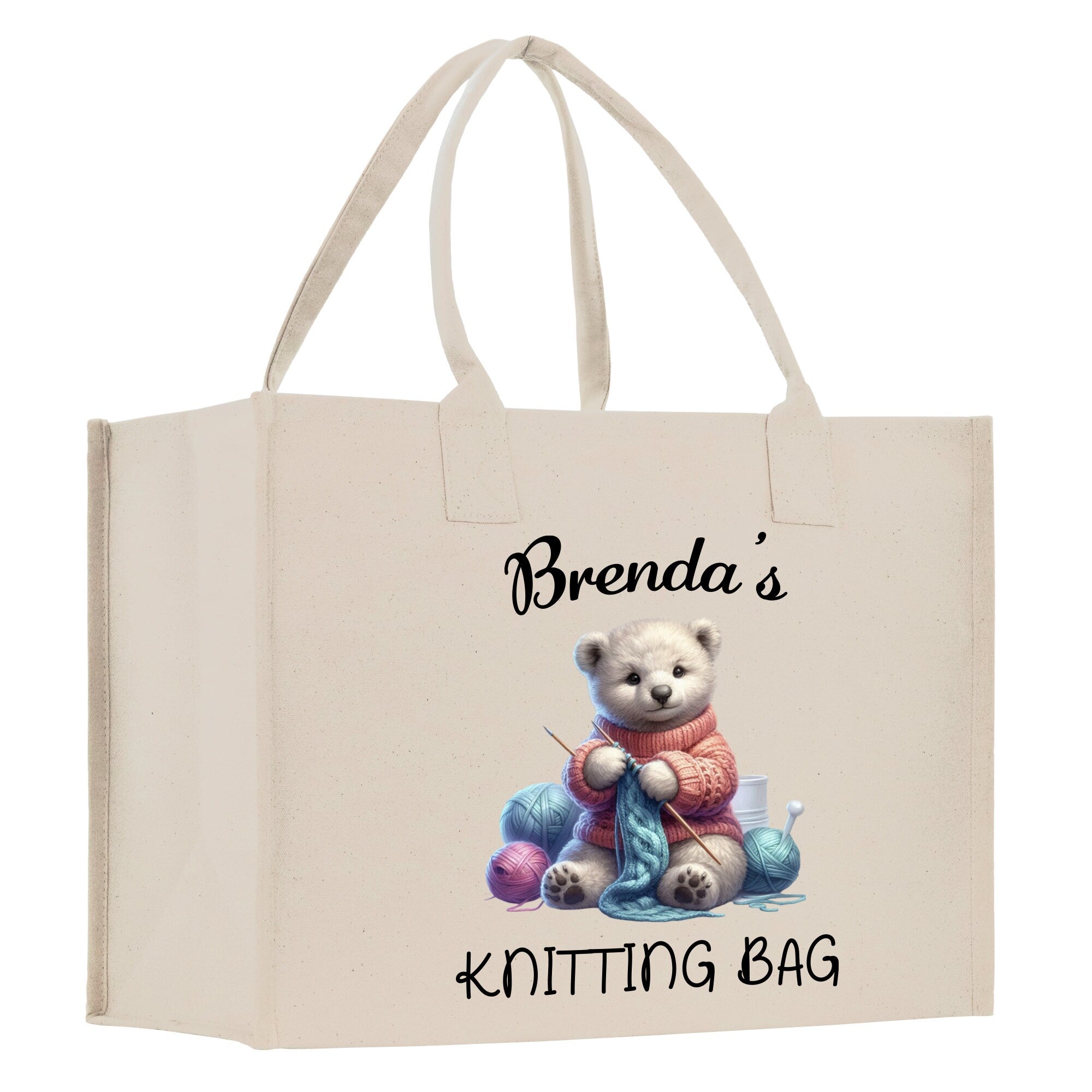 Personalized Custom Grandma Crochet Cotton Canvas Tote Bag