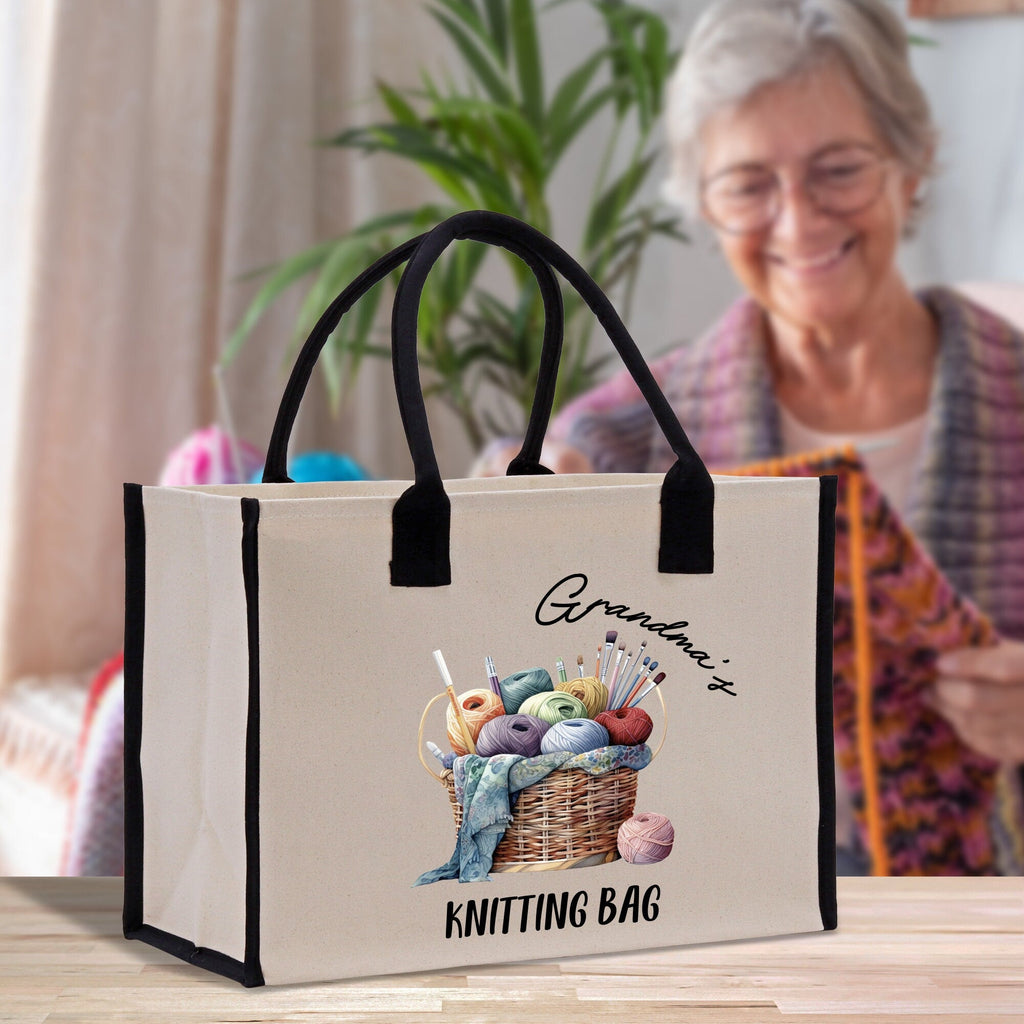 Personalized Grandma Knitting Gift Cotton Canvas Tote Bag