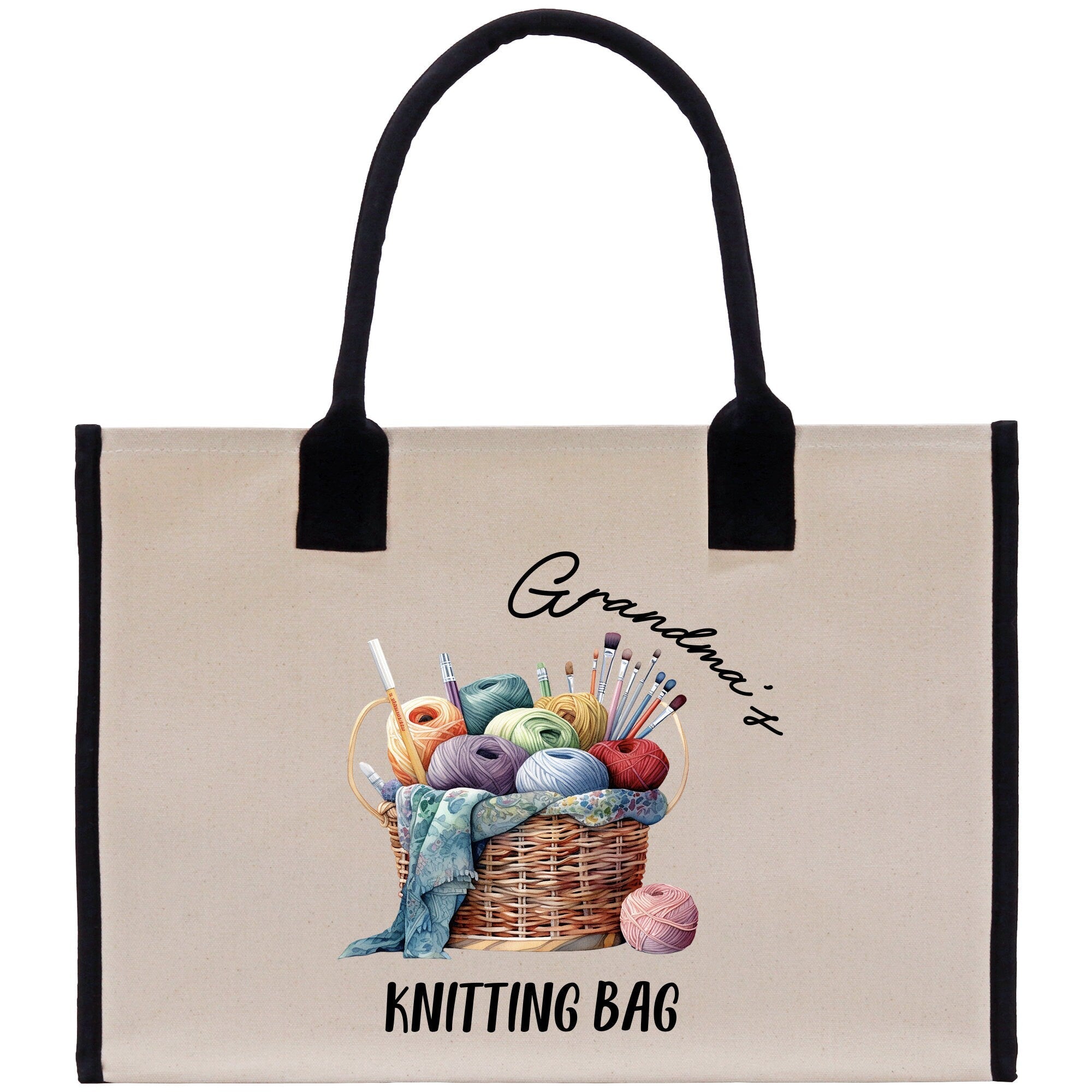 Personalized Grandma Knitting Gift Cotton Canvas Tote Bag