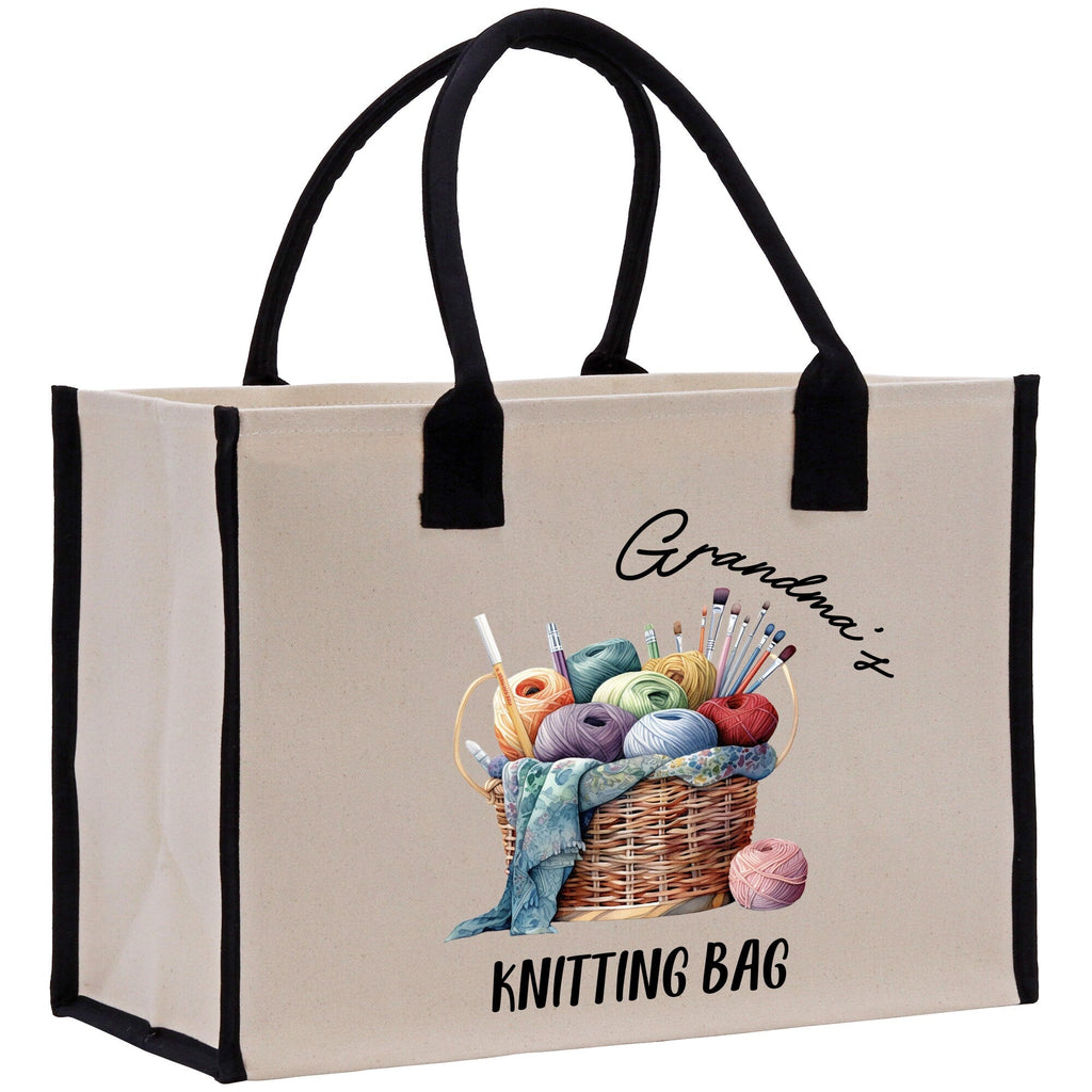 Personalized Grandma Knitting Gift Cotton Canvas Tote Bag