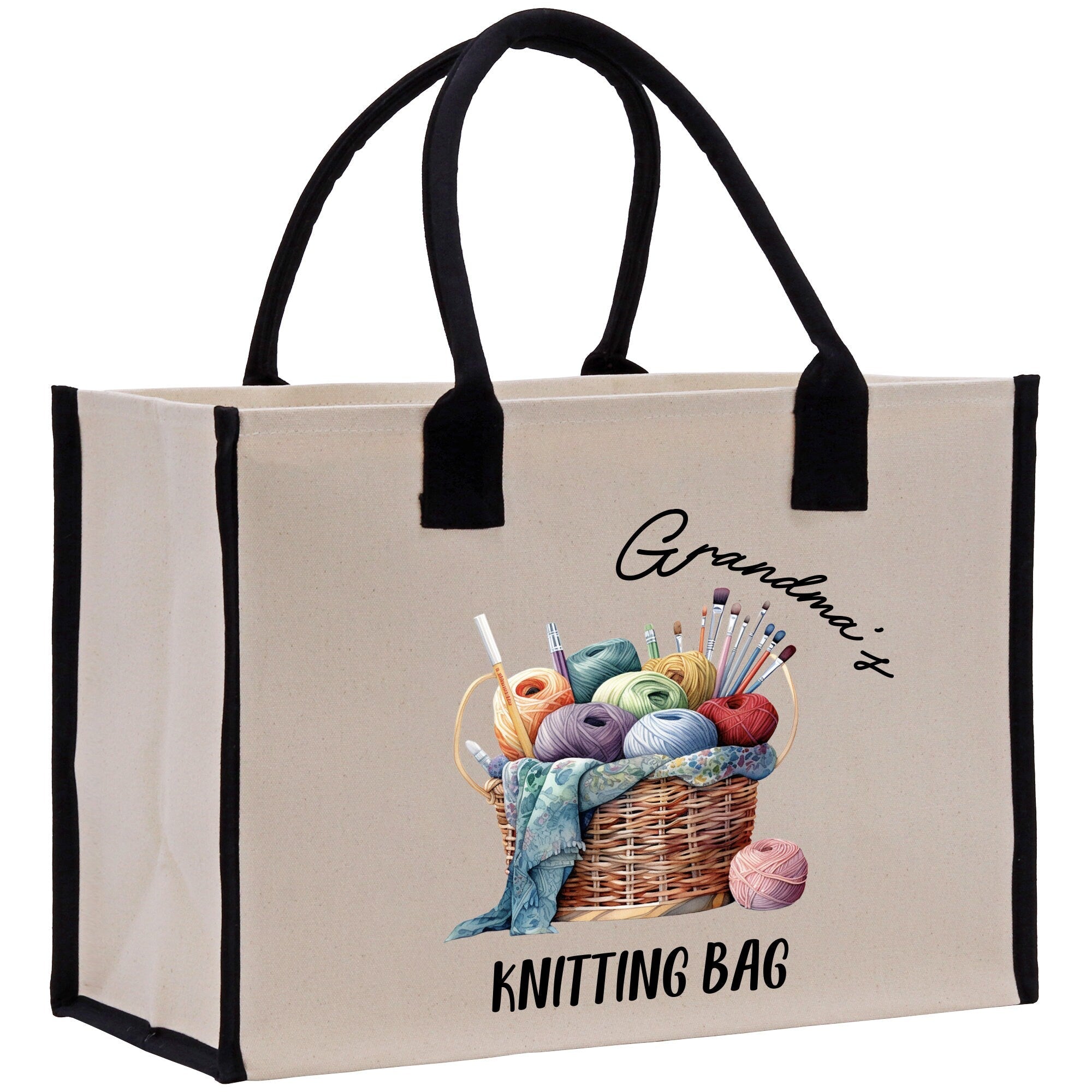 Personalized Grandma Knitting Gift Cotton Canvas Tote Bag