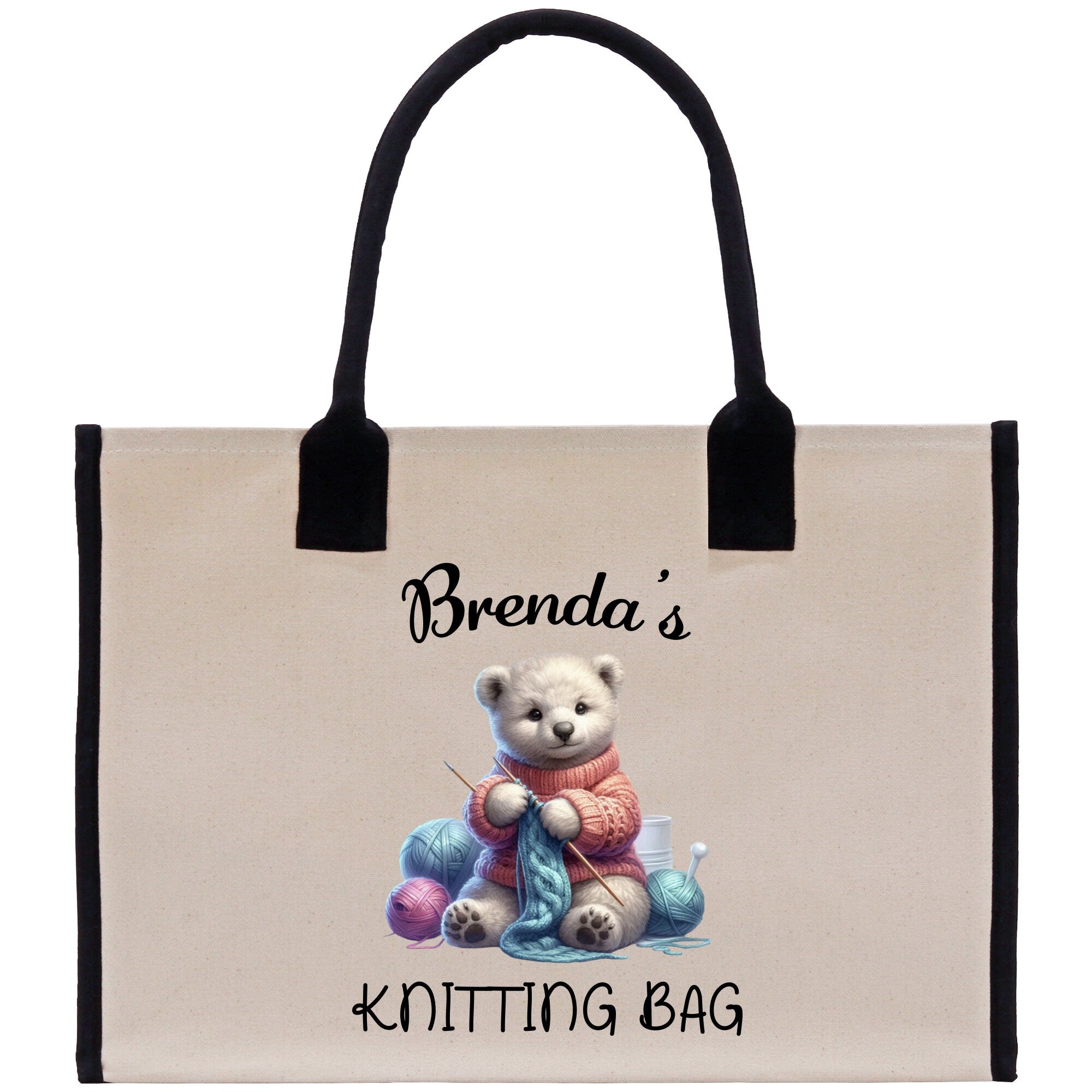 Personalized Grandma Knitting Bag Custom Yarn Canvas Tote