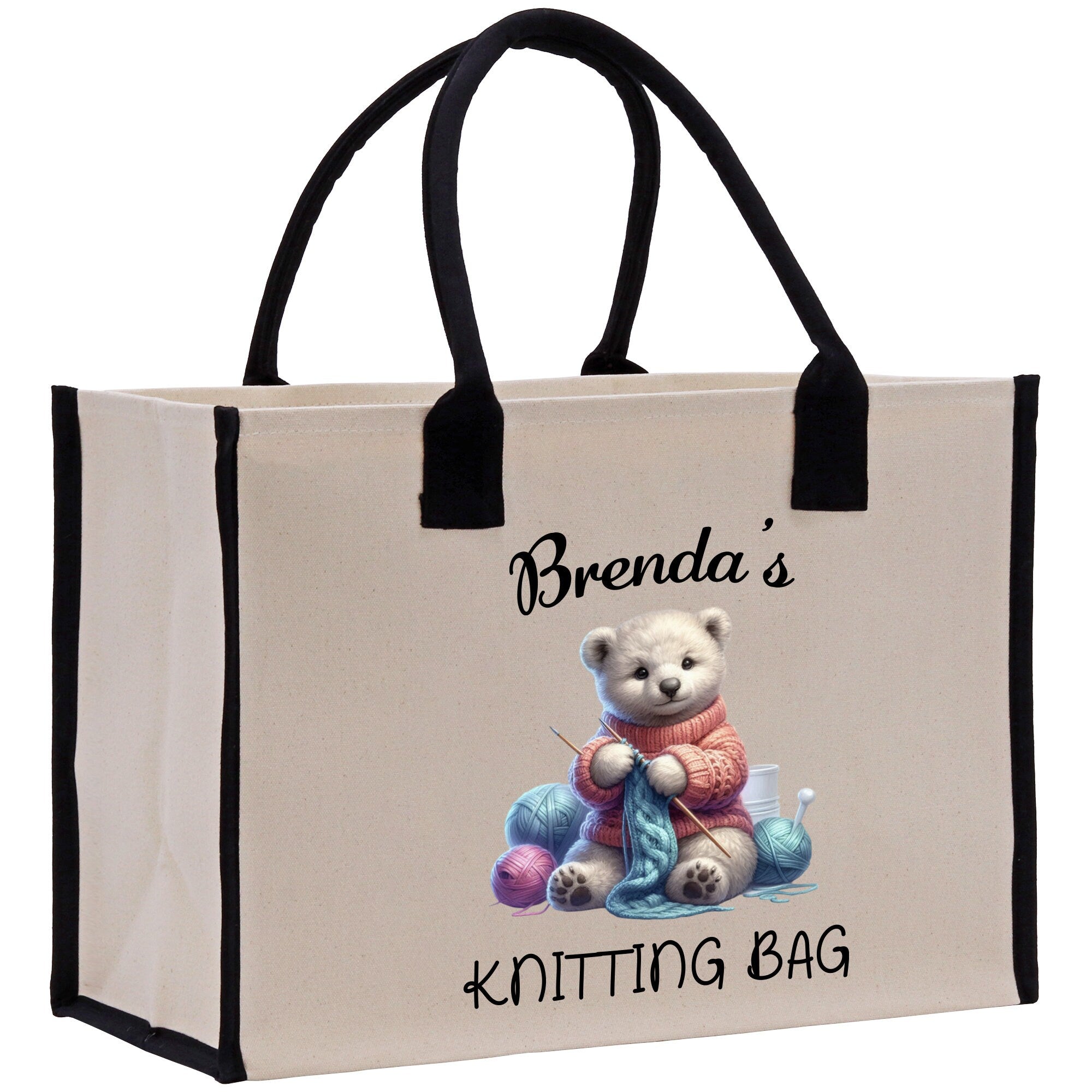 Personalized Grandma Knitting Bag Custom Yarn Canvas Tote
