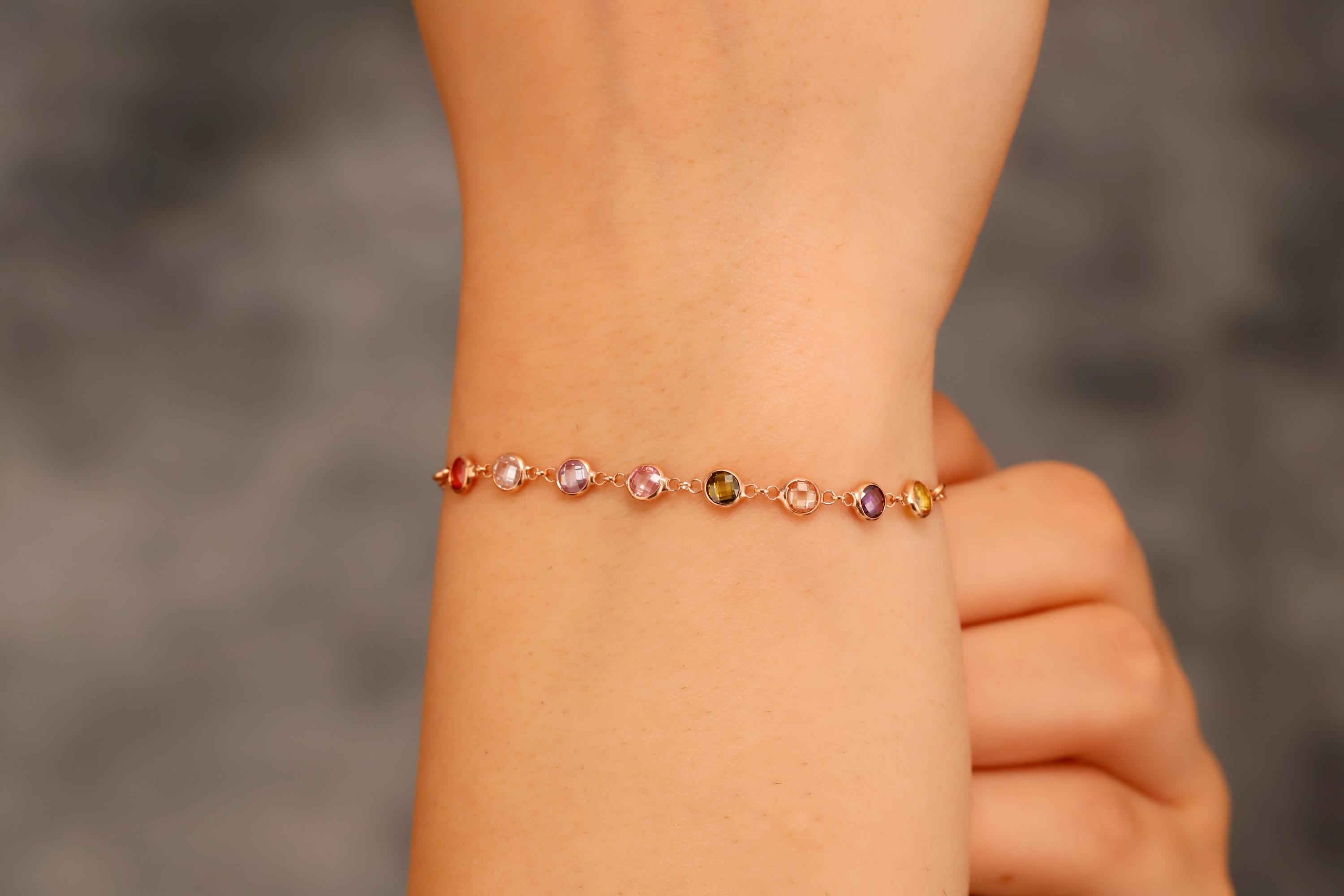 14K Gold Vermeil Colorful Natural Stone Bracelet
